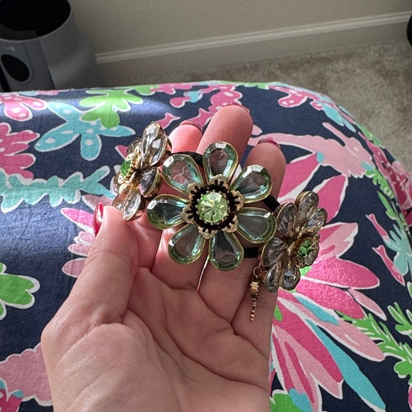 Betsy Johnson Vintage Crystal FlowerCuff Bangle Bracelet